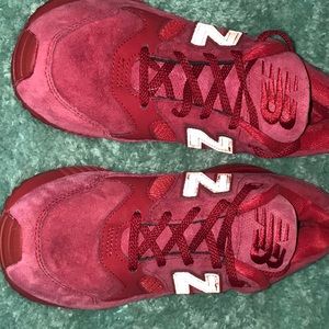 All red suede New Balance